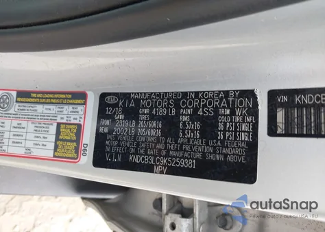 2019 Kia Niro Lx z USA, uszkodzony, nr VIN KNDCB3LC9K5259381